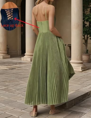 Women's Pleated Chiffon Flowy Corset Tea Length Formal Evening Party Wedding Guest Dresses3