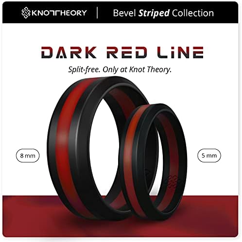 Knot Theory Red Striped Silicone Ring for Men Women - Thin Red Line Firefighter 8mm Wedding Band Size 8