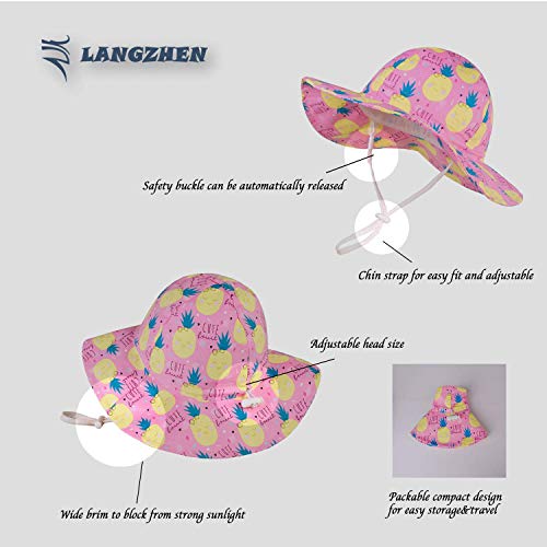 Langzhen Upf Beach Sun Protection Hat For Baby Girls Adjustable Toddler Kids Hat Wide Brim Summer Play Hat With Chin Strap(Pineapple,M: 1T-2T (50Cm /19.7")) #TOP4