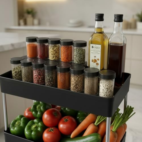 Image of Umite Chef 4 Tier Kitchen Trolley Organizer with Wheels | Multipurpose Storage Rack | Vegetable & Fruit Basket Stand | Rolling Utility Cart for Kitchen, Bathroom, Office - Black