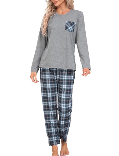 MoFiz Pijama Mujer Largo Pijamas Conjunto Pijama de Navidad Pijama Stitch Cuadros Otoño Invierno 781-56 M