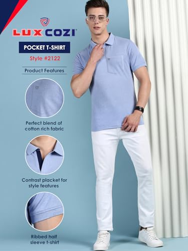 Image of Lux Cozi Men's Half Sleeve Soild Casual Regular Fit T-Shirt with Chest Pocket | Polo Tshirt for Men