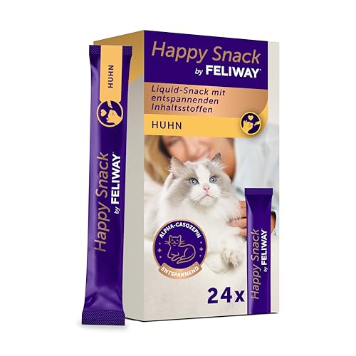 Happy Snack by FELIWAY, Huhn Geschmack, leckerer, beruhigender Leckerbissen, 24 cremige Snacksticks - Hilft Katzen, Sich enspannter zu fühlen, Entspannung...