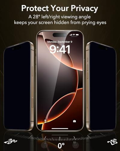 Image of ESR Accessory Glass by Corning 3 Pack 9H+ Glass for iPhone 16 Pro Max Privacy Screen Protector, Military Grade Shatterproof & Durable with UltraFit Tray