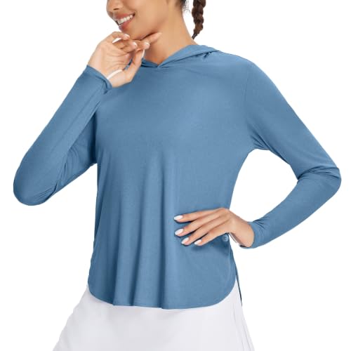 baleaf Women's Sun Shirt Long Sleeve with Hoodie Heather Light Blue S