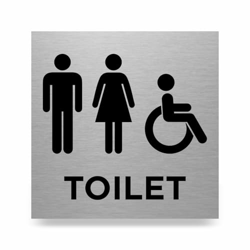Slimline Aluminium Male Female Accessible Toilet Sign from ViroDisplay - Brushed Silver - 150 x 150mm - Durable Printed Surface - Self-Adhesive Fixing