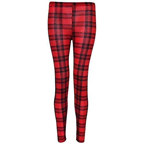 TrendyFashion Legging long uni en viscose extensible pour femme Taille 36-54, Tartan rouge., 44-46