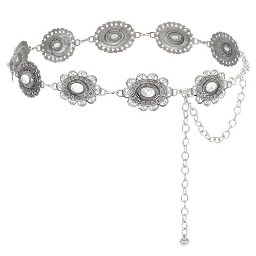 JASGOOD Western Metal Concho Belt for Women Boho Chain Belt Cowgirl Waist Belts for Women Dress Pants