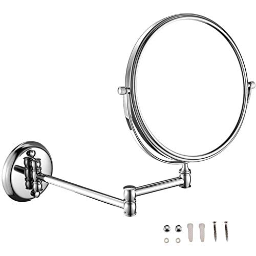 Miroir de maquillage mural 10x en laiton chromé extensible pour une salle de bain moderne