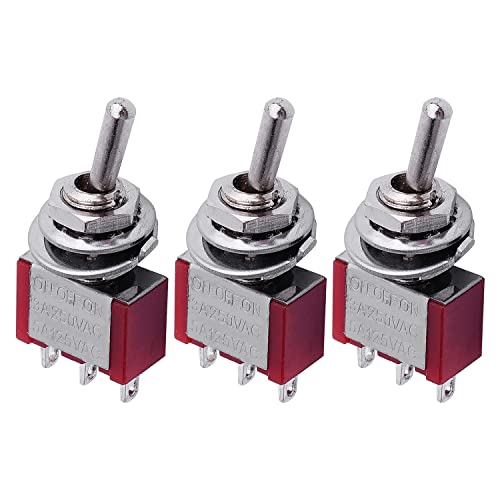 Fielect 3Pcs 120V/5A 250V/2A ON/Off/ON 3 Position 3 Terminals Latching Mini Toggle Switch Red