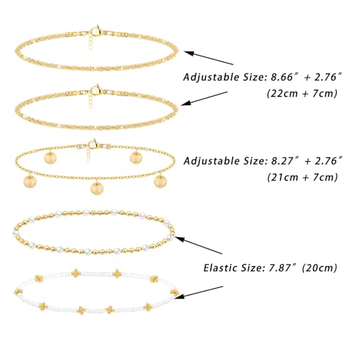 Image of Nanafast 5 Pcs Layered Ankle Bracelets for Women Summer Beach Anklet Bracelets Set Adjustable Boho Beaded Anklets for Summer Outfits