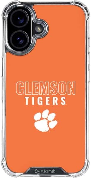 Skinit Clear Phone Case Compatible with iPhone 16 - Officially Licensed Clemson University Tiger Print Design
