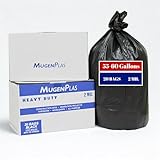 MugenPlas Bolsas de basura resistentes para contratistas de 55 galones, 20 bolsas con cuerda de corbata, bolsas de basura de construcción, 2 mil, extragrandes/grandes, negras, selladas con estrellas