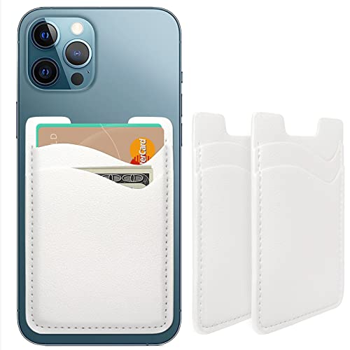 Leather Phone Card Holder Stretchy Credit Card Holder for Phone Case - 2Pack White