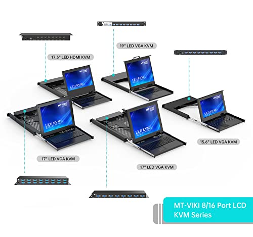 17" Lcd Kvm Switch Over Cat5E 6 7 Ethernet Cable, Mt-Viki 8 Port Rack Mount Monitor Kvm Console + 8 Vga To Rj45 Dongles Included For 1U Rack #TOP1