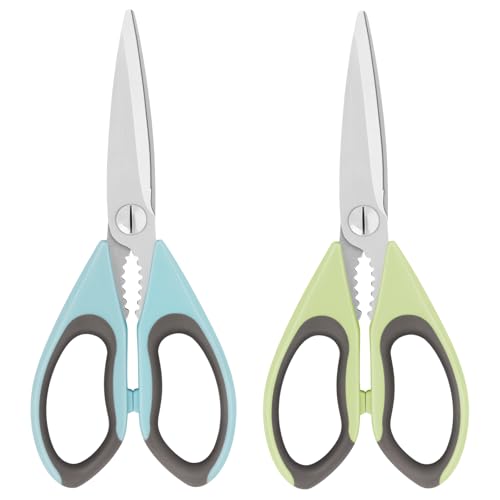 Vutyvve Kitchen Scissors, Multi-Purpose Heavy Duty Meat and Poultry Shears, Sharp Stainless Steel Blade Kitchen Scissors, Dishwasher Safe, Light Green/Azure, Pack of 2