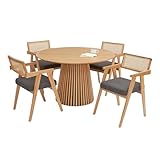 LOWYA ロウヤ ダイニングセット 4人掛け 5点セット 丸 ダイニングテーブル 直径120cm 4人用 ラタン調 木脚 円形テーブル ナチュラル+ラタン調ナチュラル