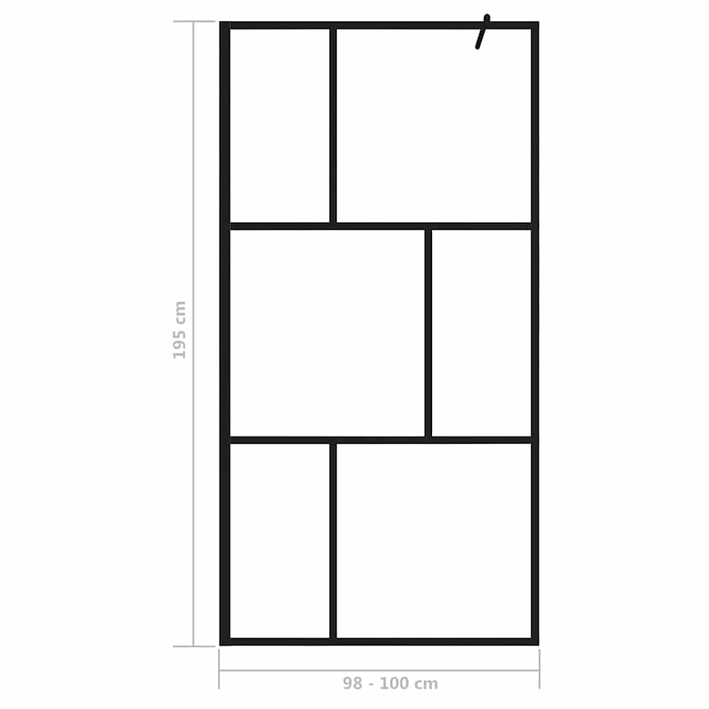 Mampara de ducha de cristal templado negro 100 x 195 cm, cristal de 5 mm, marco de aluminio, perfil ajustable, barra de apoyo de 70 a 120 cm, resistente a salpicaduras para ducha y caminar en