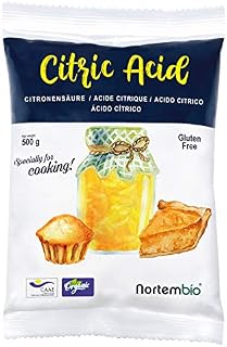 Nortembio Organic Anhydrous Citric Acid 500 g. Food Grade, 100% Pure. Acidulant and Preservative for Cooking and Confectionery. Special for Lemonade and Jams. Recipes E-Book Included.