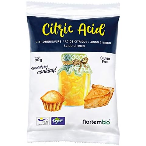 Nortembio Organic Anhydrous Citric Acid 500 g. Food Grade, 100% Pure. Acidulant and Preservative for Cooking and Confectionery. Special for Lemonade and Jams. Recipes E-Book Included Cover
