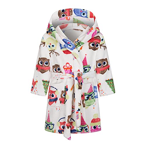 TOKYMOON Mädchen Bademantel Kinder Jungen Fleece Hoodie Roben Kleinkind Flauschig warmen weichen Pyjama Nachtwäsche Bademantel Kinder mit Kapuze Morgenmantel Flanellmantel Eule 140
