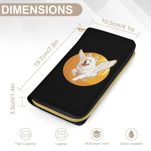 American Eskimos Dog Running Angel Wings Wristlet Wallets for Men Women Leather Purse Clutch Cute Card Holder2