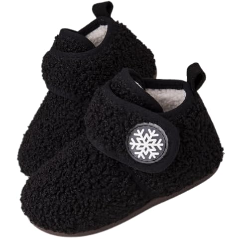 Charrost Toddler Boy Girl House Slippers Size 4 Infant Winter Shoes Soft Sole Non Slip Light squeaky Breathable Walker Shoes For Baby Boy 12-18 6-12 Months Rubber Sole Indoor(Black 15) 4T -  unisex-baby
