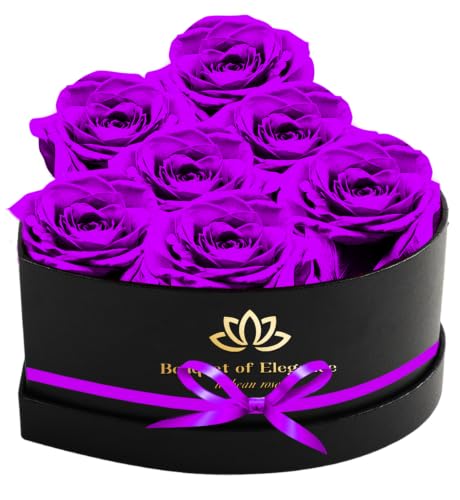 Forever Preserved Roses in a Box,Real Preserved Flowers,Mothers Day Flowers,Preserved Flowers for Delivery,Flowers Gifts for Mothers Day,Birthday Gifts for Women,Valentine's Day Rose Gifts,Purple