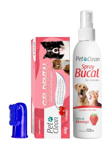 Kit Gel Dental e Spray Bucal Morango + Escova Pet Clean
