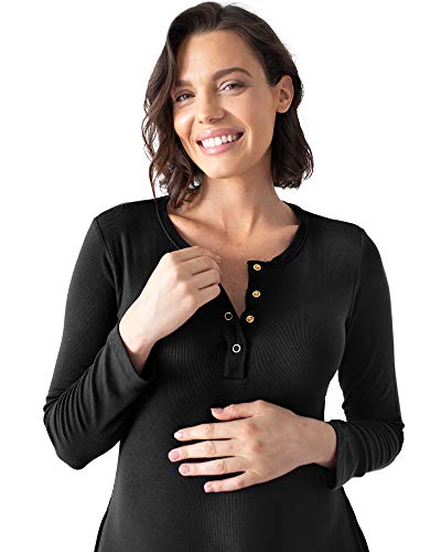 Kindred Bravely Betsy Bamboo Henley Nursing Nightgown | Long Sleeve Maternity Nightgown (Black, Large) #TOP3