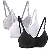 Hbhpov Cotton Teen Girl’s Sport Bra with Adjustable Detachable Strap Wire Free Training Bralette 3 Pack (36, Style1)