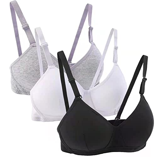 Cotton Teen Girl’s Sport Bra with Adjustable Detachable Strap Wire Free Training Bralette 3 Pack