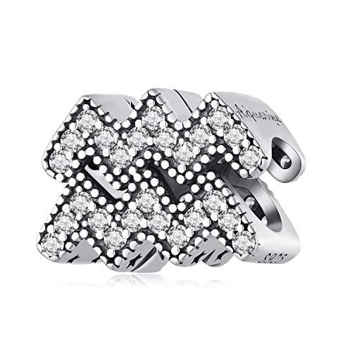 Abalorio de plata de ley 925 con signo del zodiaco de Acuario para pulseras Pandora, regalos para mujeres y niñas, Zirconia cúbica, Circonita cúbica