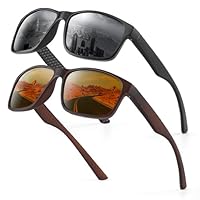 2er-Pack Sonnenbrille Herren Polarisiert Damen UV400 Schutz Sport Sunglasses Men Women Ultraleichte Rahmen Schwarz Retro Polarisierte Sonnenbrillen für Angeln, Fishing, Fahren, Ski-Schwarz + Braun