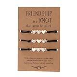 Pwsap BFF Pulseras de la Amistad para 3, Mejor Amistad Pulsera Corazón a juego, -2