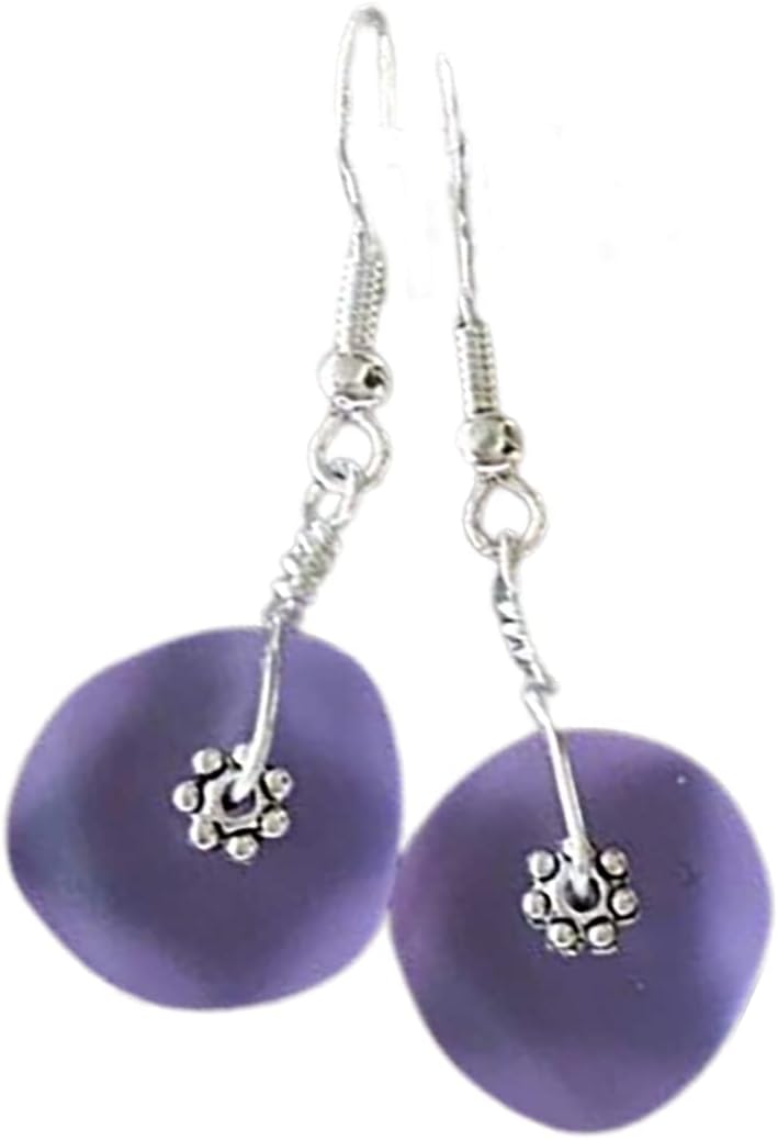 Yinahawaii Handmade Sea Glass Earrings, Hawaiian Jewelry for Women, Wire "Magical Color Changing" Purple Earrings, Beach Jewelry For Birthday Gift (February Birthstone)