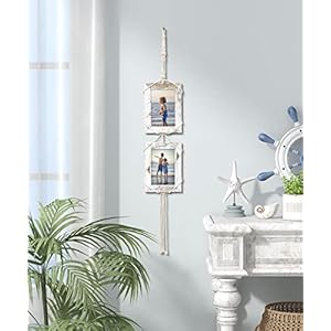 Takfot 4×6 hanging picture frames decorative boho wall decor 2 farmhouse wood frames with macrame string real glass rustic collage multi photo frame christmas gift for fathers day distressed white  urban country home decor