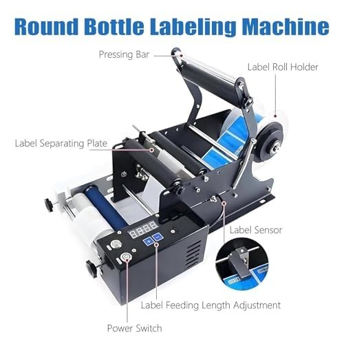 Applicatore di etichette senza bolle, etichettatrice semiautomatica per bottiglie rotonde, velocità 15-30 pezzi/min, diametro 15-120 mm per piccole imprese