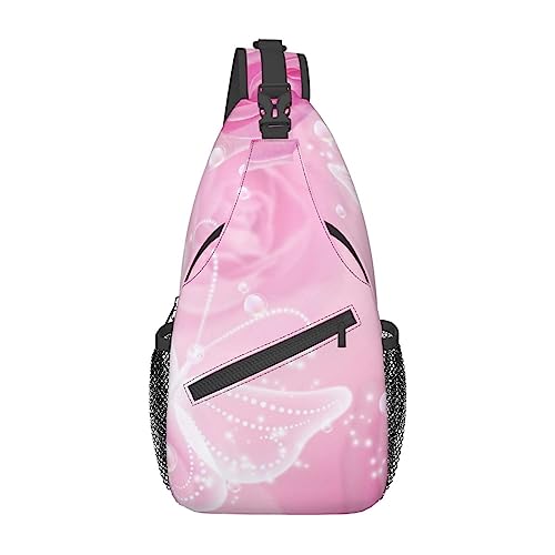 Sac de poitrine imprimé papillon rose et blanc pour randonnée et voyage