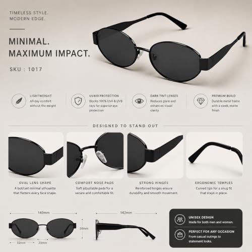Image of FAVELA Retro Oval Sunglasses for Women & Men | Trendy Metal Sun Glasses Classic Shades | UV400 Protection Retro Oval Sunglasses Vintage Style.