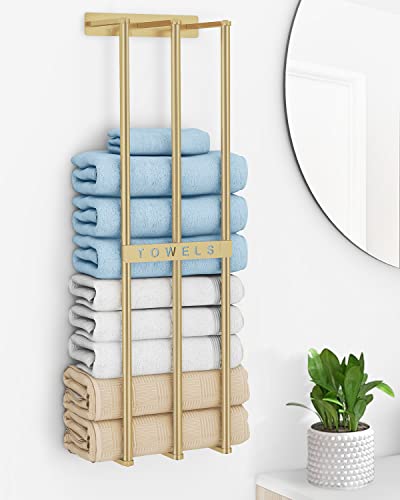 Bathroom Towel Storage, Bethom Wall Towel Rack For Rolled Towels, Bath Towel Holder Wall 30 Inch, Towel Racks Wall Mounted For Small Bathroom, Gold #TOP3