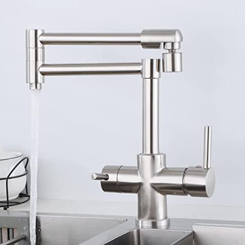 Robinet de cuisine à 3 voies mitigeur laiton eau chaude froide brossé
