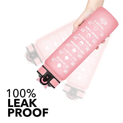 Image of HYETA 32 OZ Water Bottle with Times to Drink and Straw, Motivational Timed Marker Water Bottles with Strap, Leakproof & BPA Free, 1 Liter Reusable Sports Water Bottle for Fitness, Gym & Outdoors, Lotus Matte