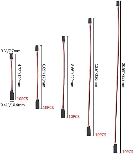 WMYCONGCONG 50 PCS Servo Extension Lead Wire Cable Male to Female 3 Pin for Futaba JR Servo Extension Connection 5 Sizes