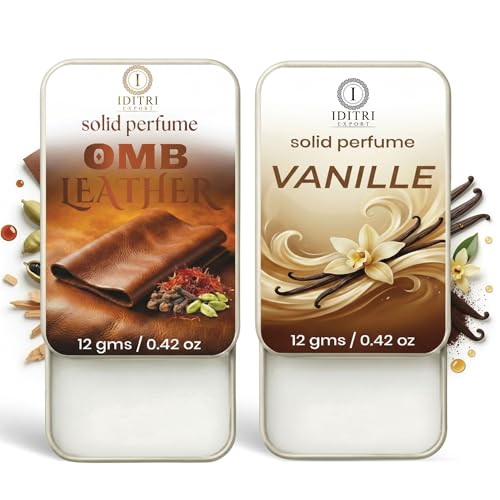 Image of Solid Perfume |OMB leather&Vanille Alcohol Free Wax Perfume Balm, Long Lasting | Pocket Tin 12g, Pack Of 2| Non Greasy Smooth Glide, Travel Friendly Unisex Gifts He Or Her