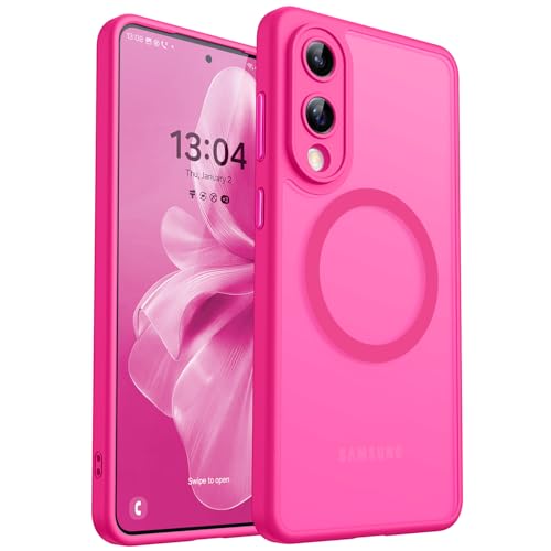 Image of CANSHN Designed for Samsung Galaxy S25 Edge Case (2025) [Full Camera Protection] [Compatible with Magsafe] Translucent Matte Back Protective Phone Cover, Hot Pink