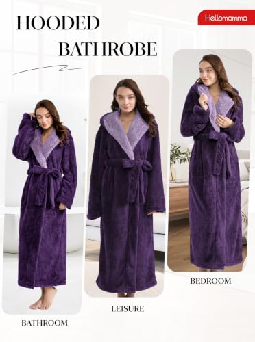 Image of Hellomamma Long Hooded Robe for Women Luxurious Flannel Fleece Full Length Bathrobe Winter Warm Pajamas Shower Nightgown