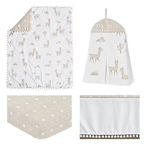 Sweet Jojo Designs Boho Llama Baby Boy Girl Nursery Crib Bedding Set - 4 Pieces - Gender Neutral Beige Taupe Tan Bohemian Southwest Watercolor Mountain Cactus Alpaca Farmhouse Animal Aztec Geometric #TOP1