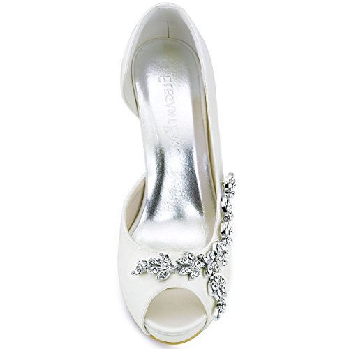 ELEGANTPARK HP1560IAC White Wedding Shoes Peep Toe Wedding Shoes for Bride Platform Wedding Heels Bridal Shoes High Heel Pumps Rhinestones Satin Evening Party Dress Shoes US 9