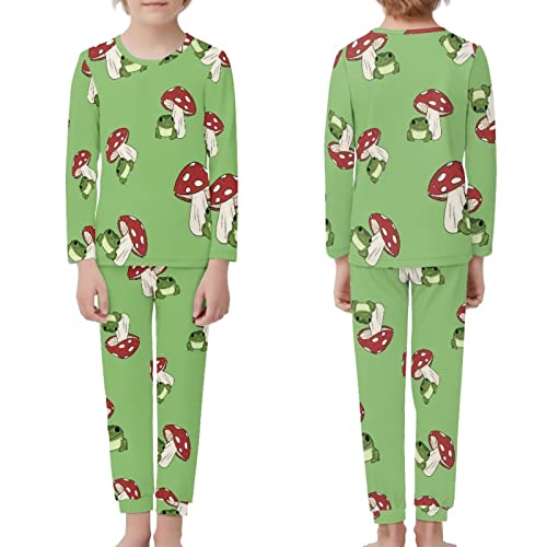 Howilath Mushroom Frog Green Designer Youth's Pajama Suit Comfy Sleepwear Long Sleeve Nightwear for Kids Boys Girls-5-6 - Image 2